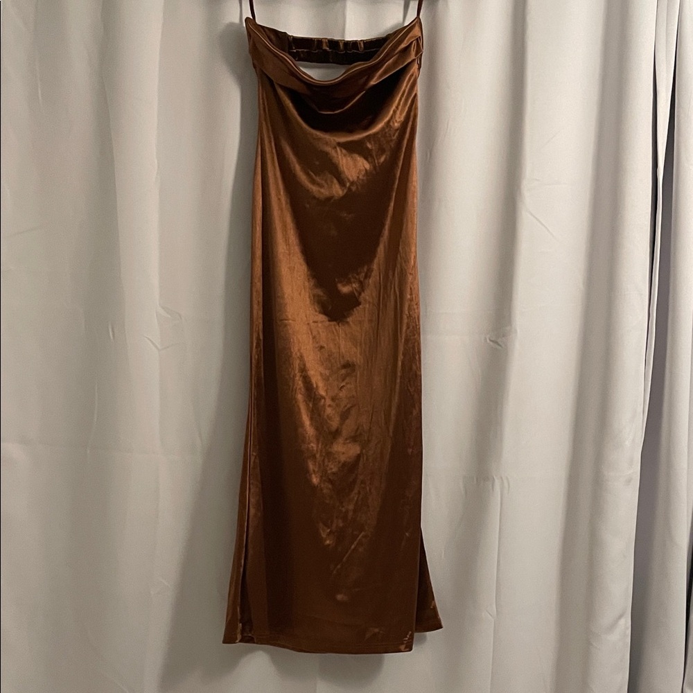 Elegant Brown Satin Dress